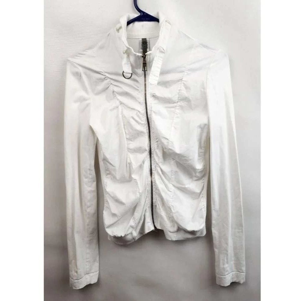 XCVI Full Zip Ruched Jacket Womens S White Cotton Stretch Mock Neck Gorpcore